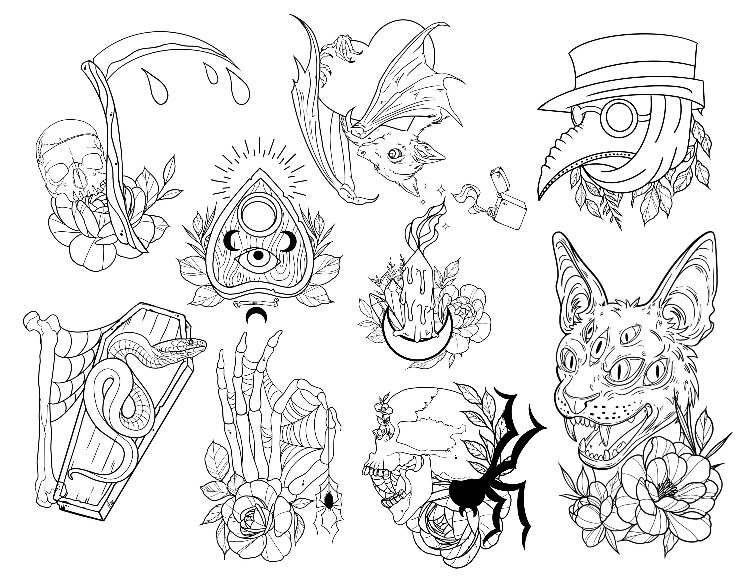 Halloween Tattoo Flash Procreate Stamps - Brush Bundle for iPad ...