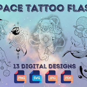 Weltraum - Planeten - Aliens & Astronaut Tattoo Blitz | PNG/SVG Digitale Designdateien für Tattoos, T-Shirts, Die Cut, Sublimation und mehr!