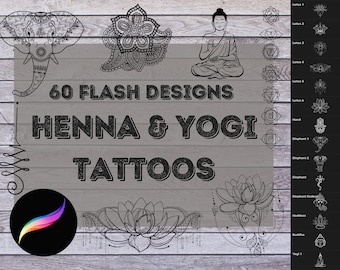 ProCreate Henna & Yogi Tattoo Stamp Pack Bundle - Brushes for iPad | Lotus, Buddha, Om, and Henna Flash Tattoos