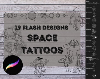 ProCreate Tattoo Flash: Space & Astronaut Stamp Pack| Tattoo Brushes for iPad | Planets, Space, Geometric, UFO, Aliens, Tattoo Flash Designs
