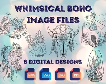Whimsical - Boho - Succulents - Skulls |  PNG/SVG Digital Design Files for Tattoos, T-Shirts, Die Cut, Sublimation, & More!