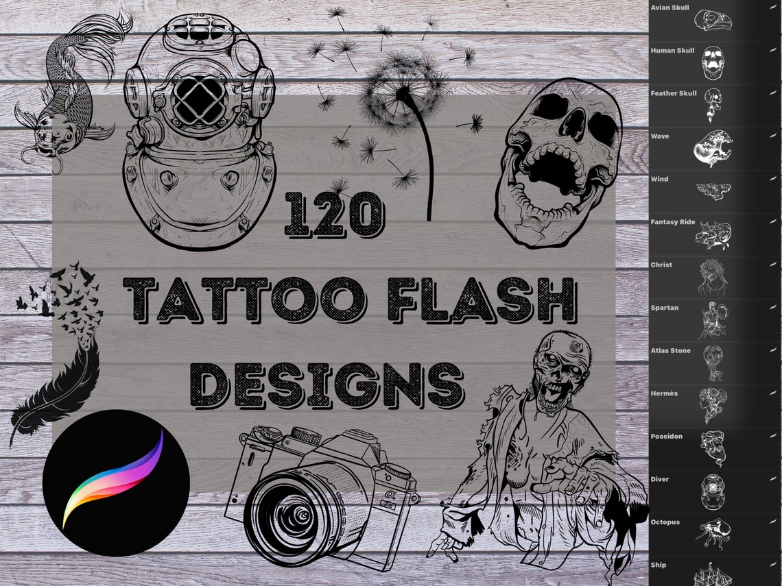 Procreate Tattoo Flash Design Stamp Pack | Tattoo Brush Bundle for iPad ...