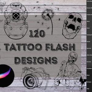 ProCreate Tattoo Flash Design Stamp Pack | Tattoo Brush Bundle for iPad - 120 Stamp Huge Bundle