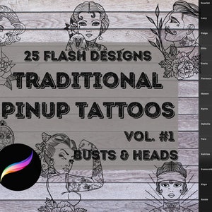 Vol. 2 di ProCreate Pin-Up. 1 - Disegni tradizionali del tatuaggio Pin Up Girl / Pacchetto pennelli per timbri per iPad