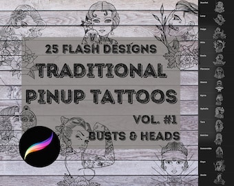 ProCreate Pin-Up’s Vol. 1 - Traditional Pin Up Girl Tattoo Designs |  Stamp Brush Bundle for iPad