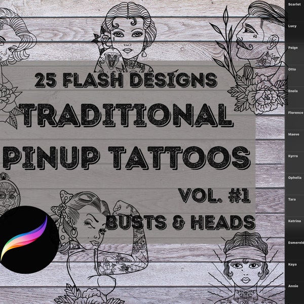 ProCreate Pin-Up’s Vol. 1 - Traditional Pin Up Girl Tattoo Designs |  Stamp Brush Bundle for iPad