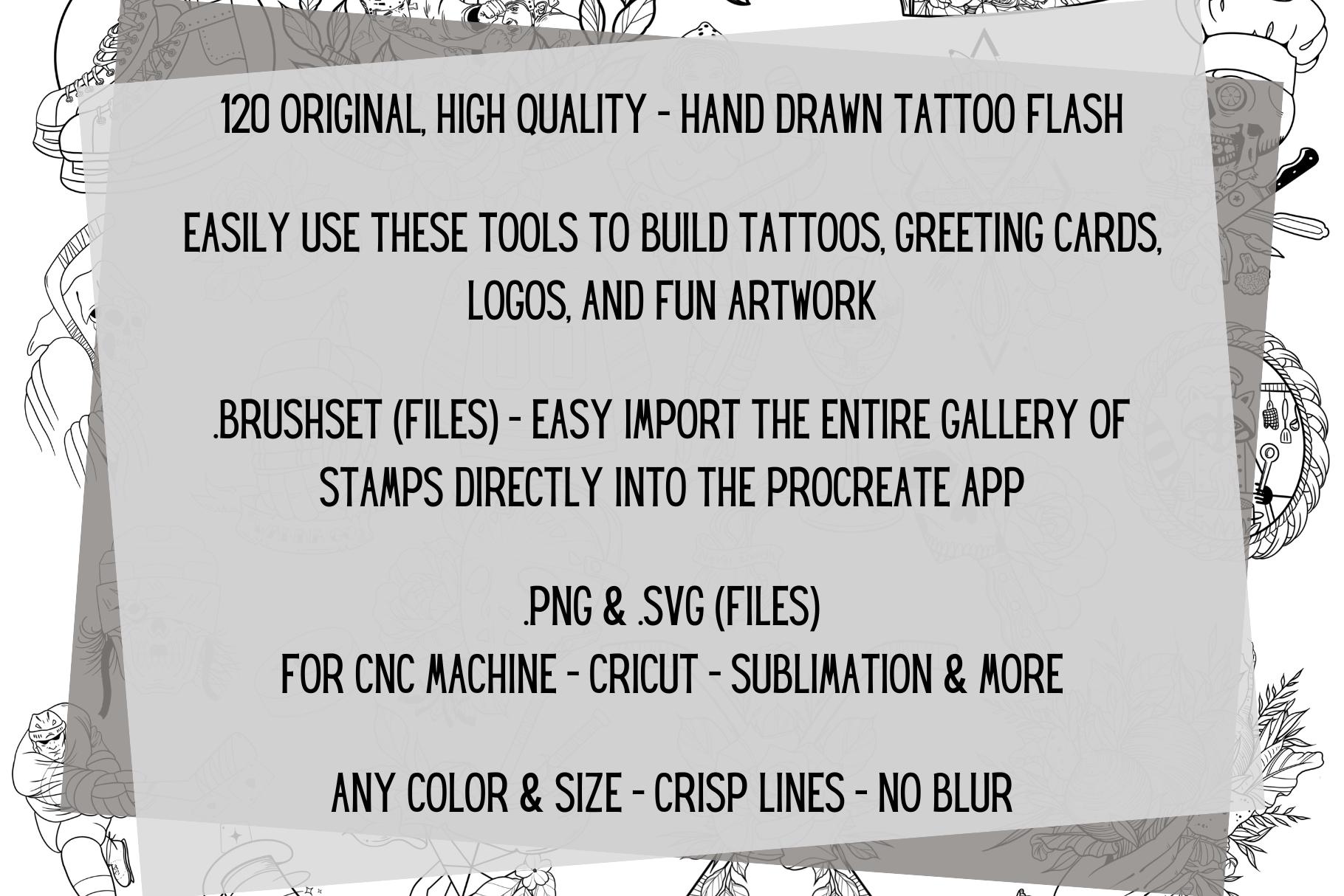 120 Tattoo Flash Designs | Procreate Stamp Brushes, SVG, PNG (digital ...