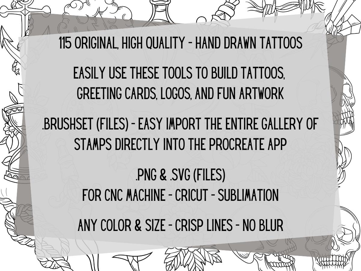 115 Traditional Tattoo Flash Designs | Procreate Stamp Brushes, SVG ...