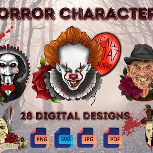 Horror Movie - Villains - Halloween Tattoo Flash | PNG/SVG Digital Design Files for Tattoos, T-Shirts, Die Cut, Sublimation, & More!