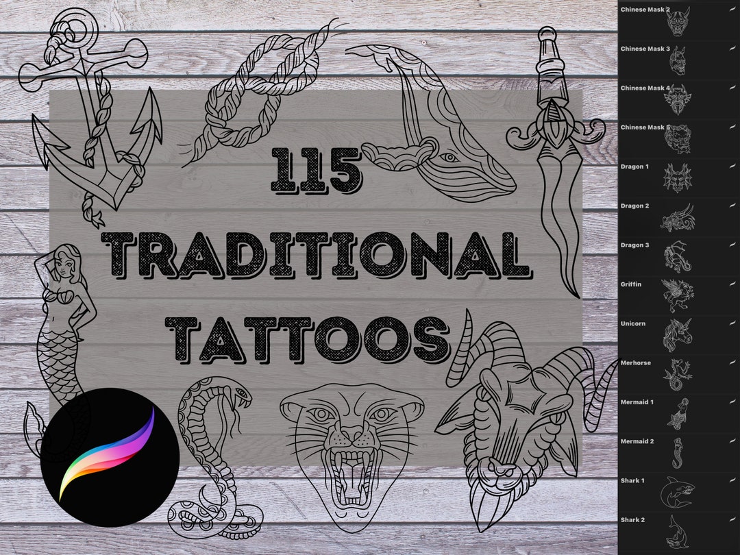 Procreate Traditional Tattoo Flash Stamp Pack | Tattoo Brush Bundle for ...