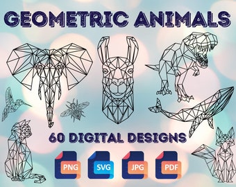 Geometric Animals | PNG-SVG Digital Design Files for Tattoos, T-Shirts, Stickers, Cricut Die Cut, Wood Burning, Sublimation, Patterns & More