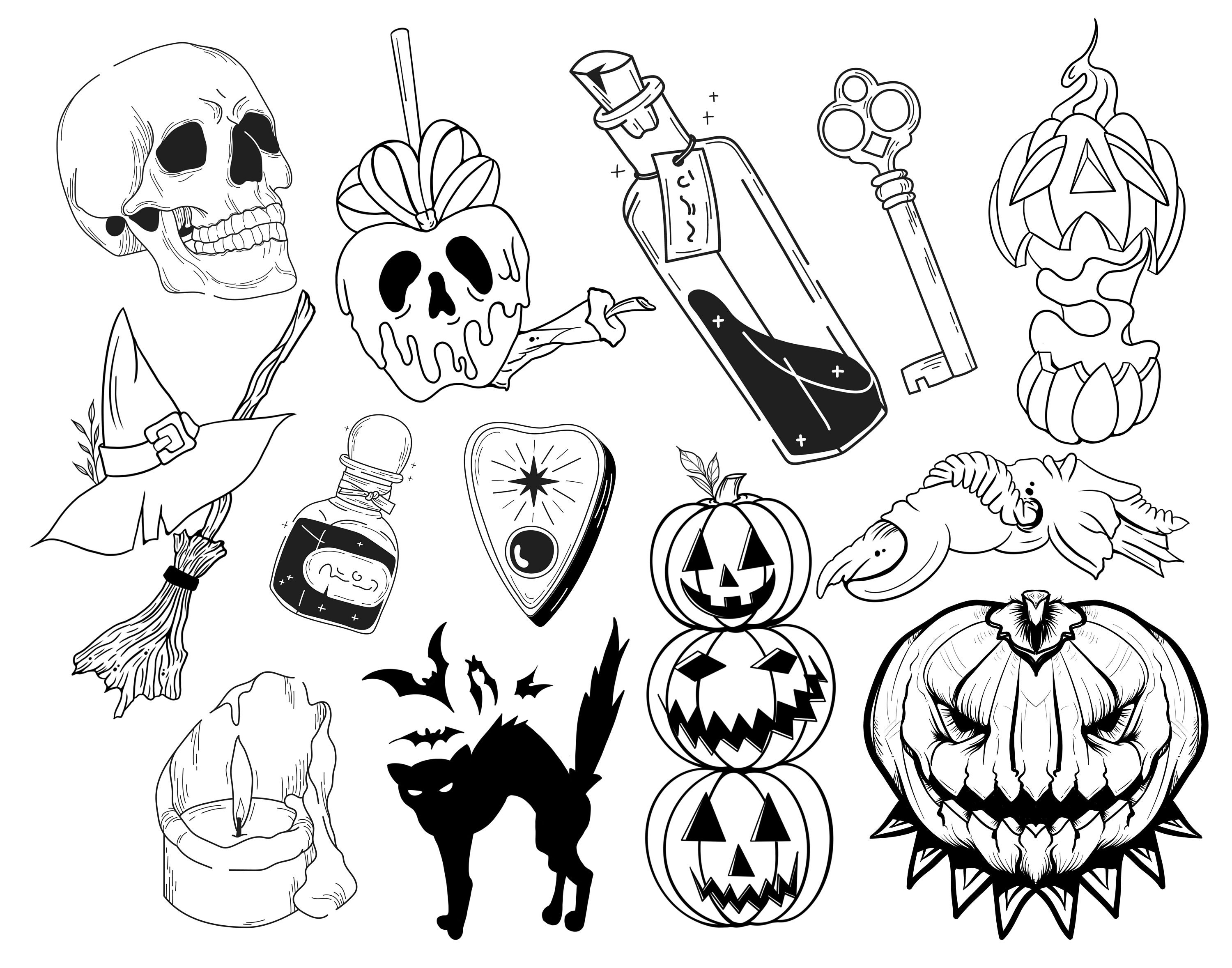 Halloween Tattoo Flash Procreate Stamps - Brush Bundle for iPad ...