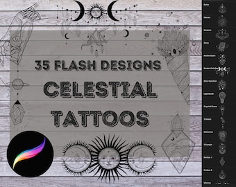 ProCreate Tattoo Flash: Celestial & Stars - Solar Vibes Stamp Pack Bundle | Tattoo Brushes for iPad