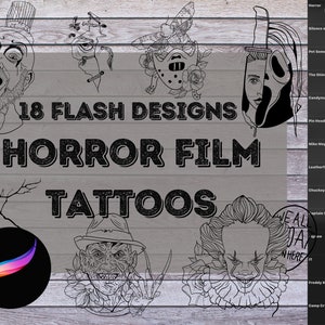 Horror Movie Tattoo Flash ProCrete Stamp Pack - Brush Bundle for iPad | Halloween, Slasher, Horror Movie, Villan, Tattoo Style Stamps