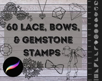 ProCreate Tattoo Lace, Bows, Gemstones, and delicate boarder Stamp Pack - Brushes for iPad |  Tattoos, Cards, Sublimation, & More #Bundle