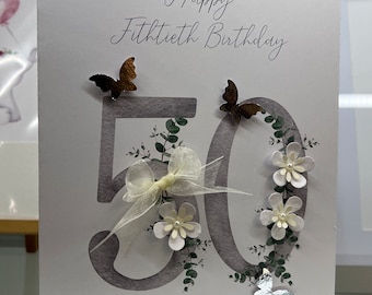 Personalised 50th  Birthday Card, Fithtieth Card, Personalised 50th Birthday Card, Handmade Keepsake Birthday Card, Auntie, Mum, Grandma  50