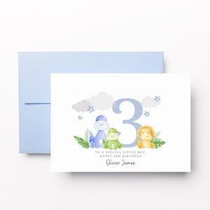 Personalisierte Dinosaurier 3. Geburtstagskarte, Alter drei Karte, kleine Jungen Geburtstagskarte, Enkel 3. Geburtstag, Sohn 3. Geburtstag, Neffe 3.