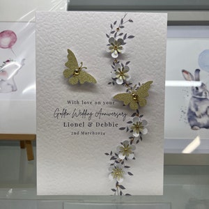 Carte personnalisée d'anniversaire de mariage en or, carte d'anniversaire faite main, carte personnalisée 50e anniversaire, 50e anniversaire de parents.