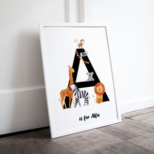 Personalised Safari Animal Print, Zoo Print, Jungle Print, Name Print, New Baby Gift, New Parents Gift, Elephant, Lion, Giraffe