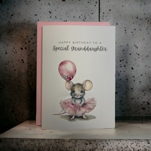 Carte d'anniversaire personnalisée de petite-fille, carte de petite-fille faite main, carte rose, carte de petite-fille de ballet, carte d'anniversaire de petite-fille