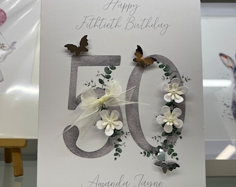 Personalised 50th  Birthday Card, Fithtieth Card, Personalised 50th Birthday Card, Handmade Keepsake Birthday Card, Auntie, Mum, Grandma  50