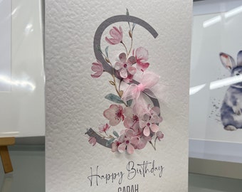 Personalised Birthday Card, Handmade Personalised Card, Pink Card, Granddaughter, Daughter, Mum, Grandma Birthday, With 3d Pink Flowers