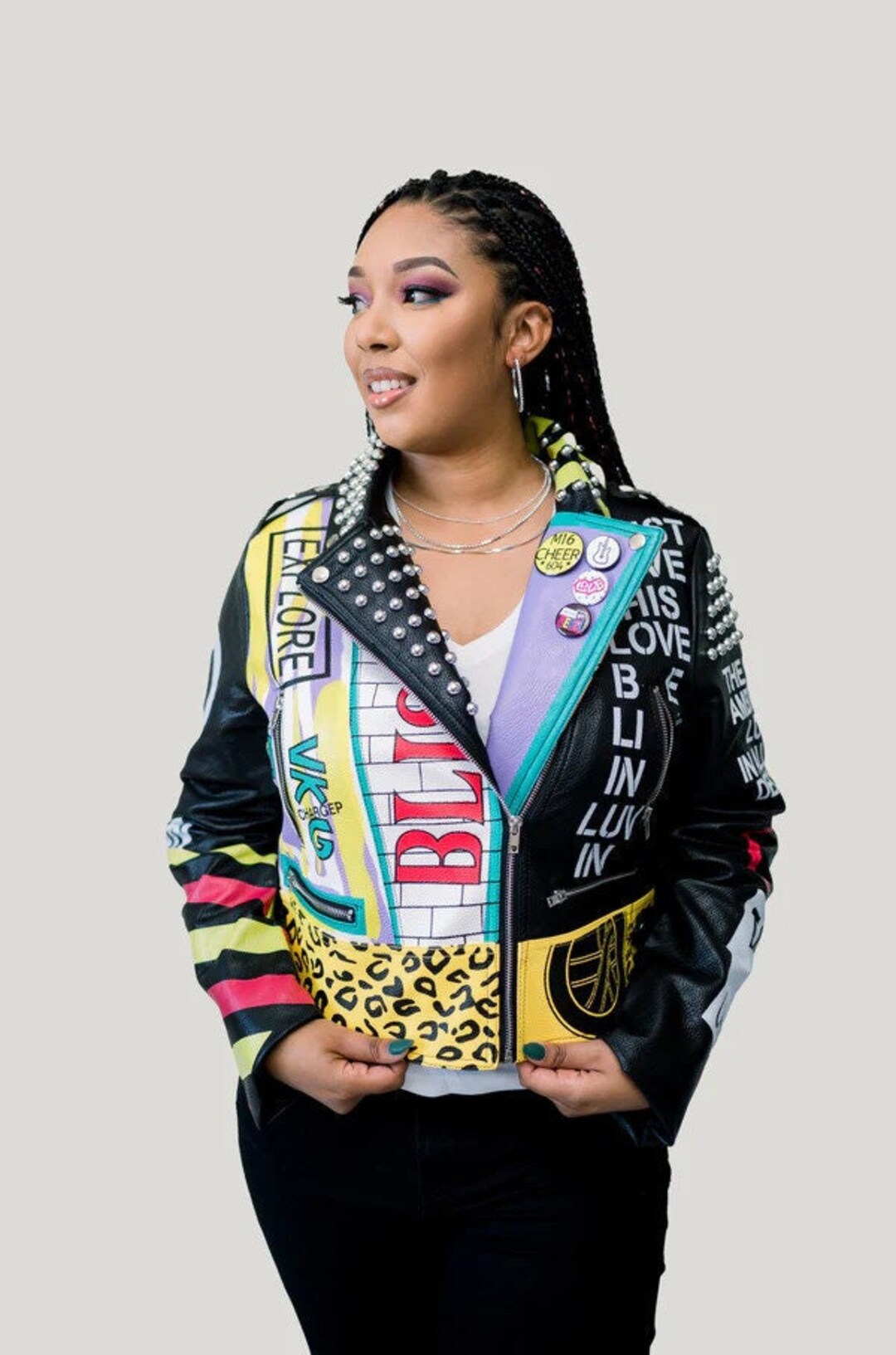 70's Leather Jacket Graffiti Style Colorful Retro Jacket Etsy