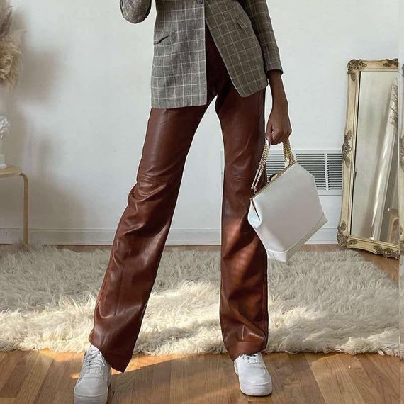 High Rise Leather Pants Straight Matte 