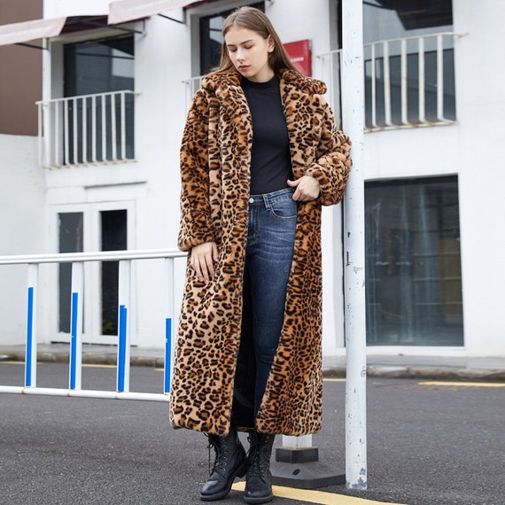 Faux Fur Leopard Coat Long Suit Collar Fur Coat Ladies - Etsy Australia Faux Fur Leopard Coat Long Suit Collar Fur Coat Ladies - Etsy Australia