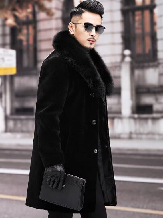 Mens faux fur trench cheap coat