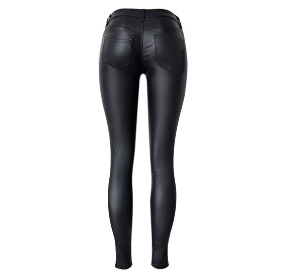 Faux Denim Leather Pants Black Faux 