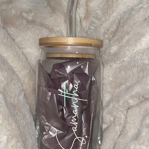 Iced Coffee Cup - Personalized Iced Coffee Cup Glass Can - Glass Iced Coffee Cup with Lid and Straw - Christmas Gift - Birthday Gift