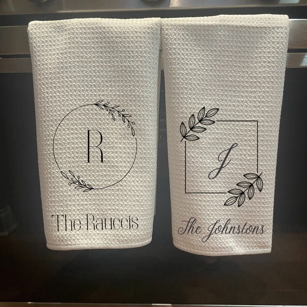 Personalized Kitchen Towel - Personalized Dish Towel - Wedding Gift - Custom Hand Towel - Kitchen Decor - Waffle Weave Dish Towel
