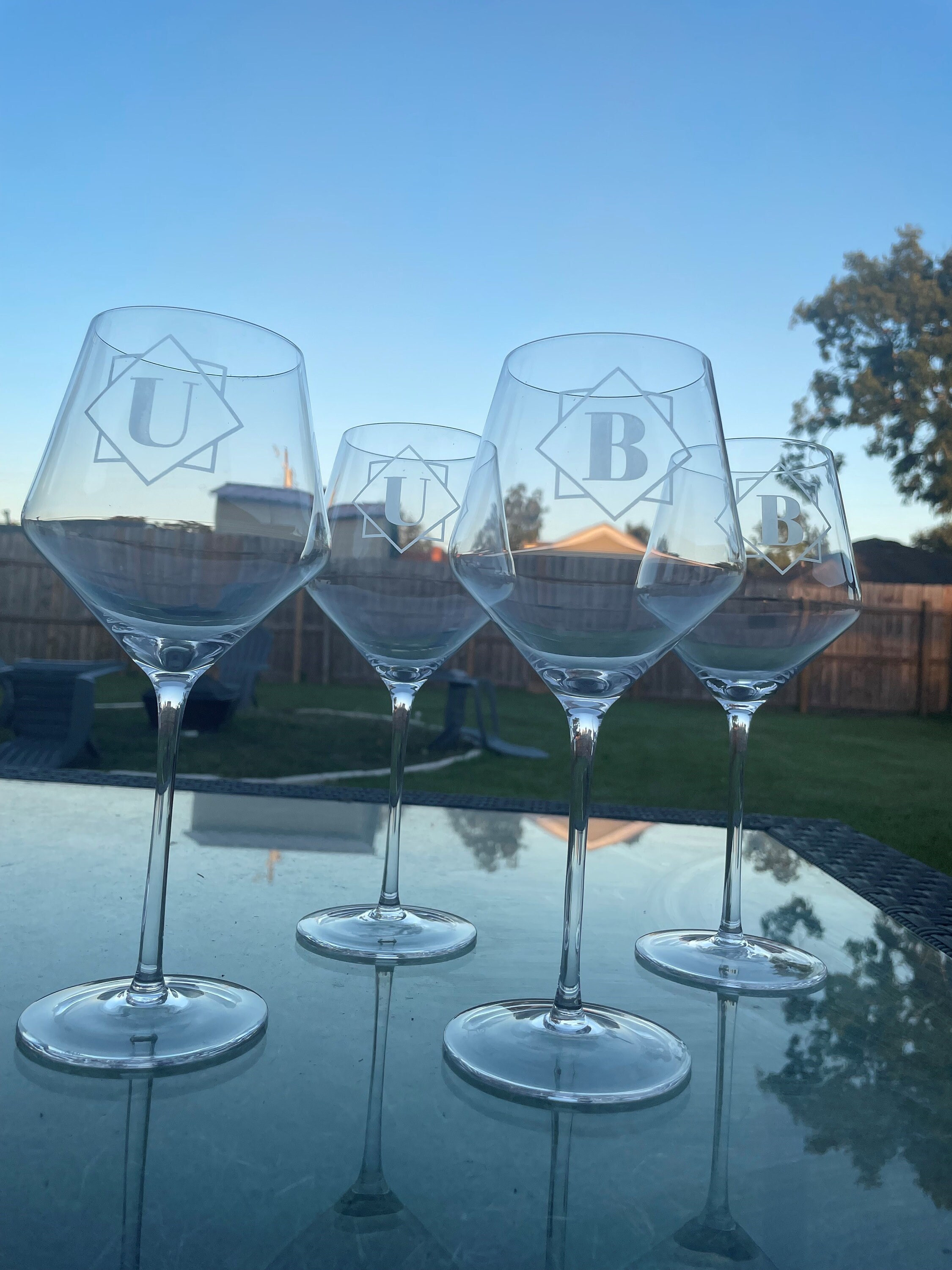 Personalized Wine Glass Set of 2, Monogram Wine Glass, Personalized Wedding Gift, Etched Glass ...