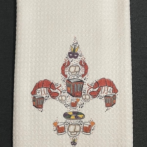 New Orleans Fleur De Lis Kitchen Towel - New Orleans Traditions - King Cake - Crawfish - Hurricane - Beignets - QUICK SHIP!!