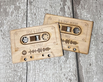 Personalized Wooden Mixtape Plaque: Engraved Cassette Tape with Spotify Code