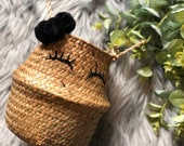 Mini Seagrass Natural Woven Basket for plants and storage with handles in boho design - can be personalised with your design