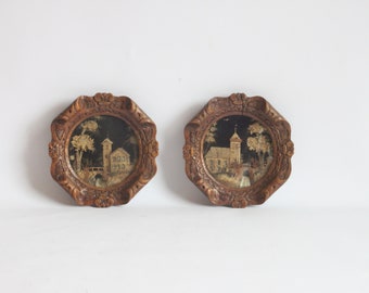 Antique cork diorama, Dutch bavelaar style carving, 19th century miniature bark cutting scale model