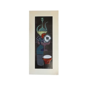Vintage Capra Italy Ceramic Tile Tableau: Mid-Century Modern Still Life