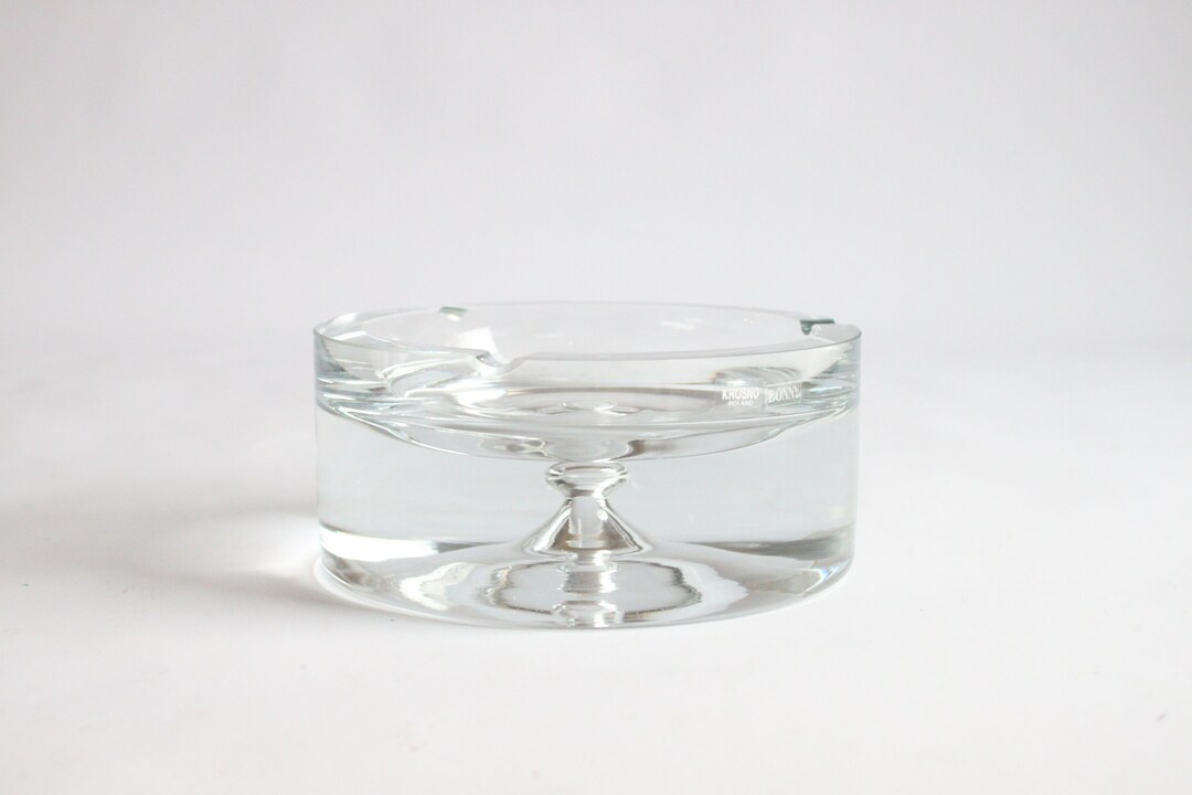 Krosno Bubble Glass Ashtray Vintage 1960 Round Mid Century Modern