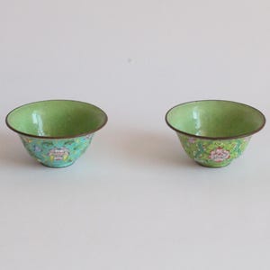 Chinese Canton enamel bowls, blue and green | 19th century | guangxu qing antique