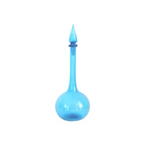 Empoli Glass Genie Bottle Tuscany 1960s sky blue transparent handblown artisanal italian collectible glass vintage decanter stopper