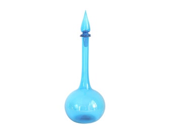 Bouteille Empoli Glass Genie vintage : carafe italienne bleu ciel
