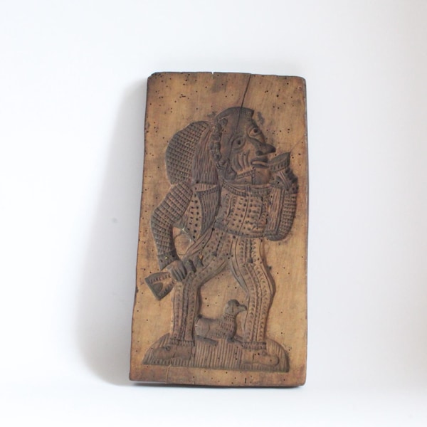 Forma de Speculaas Belga de Dupla Face | Placa de Madeira de Arte Popular Greef e Gravin (Conde e Condessa) | Tábua de Biscoitos do Século XIX