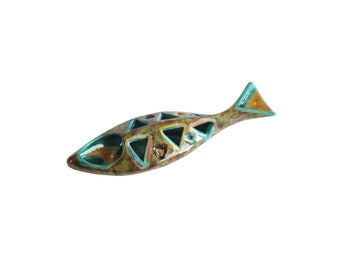 Elio Schiavon fish shaped ceramic sculpture object | collectible italian pottery | mid century modern | vintage 1950s artisanal