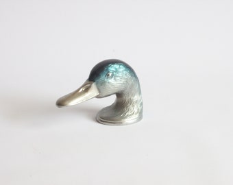 Ouvre-bouteille Ducky par Kirby Beard & Co, Paris, tête de canard colvert en métal bleu-vert art déco vintage art déco français