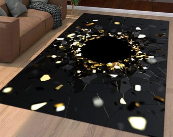 Realistic Carbon Fiber Texture 3d, Black Rug, Home Decor Rug
