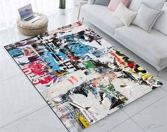 Torn Posters, Design, Street style, Mixed colors, Collage view, Graffiti, Extra Rug, Fashion Rug, Grafitti Rug, Street Carpet,Decorative Rug