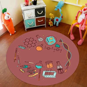 Chemistry, Biology, Physics, DNA, Test Tube, Microscope, Thermometer, Bacteria, Educatin Rug, School Rug, Chemistry Rug, Biology Patterned