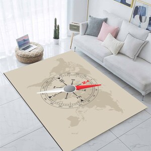 世界地図、磁気コンパス地図作成、地図、リアルなコンパス、コンパスラグ、円形コンパスラグ、フロアエリアラグ、ホームデコレーションラグ